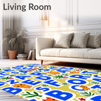 Whimsical Alphabet Cats Botanical Play Rug