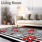 Black White Red Stiped Character Numbers Rug