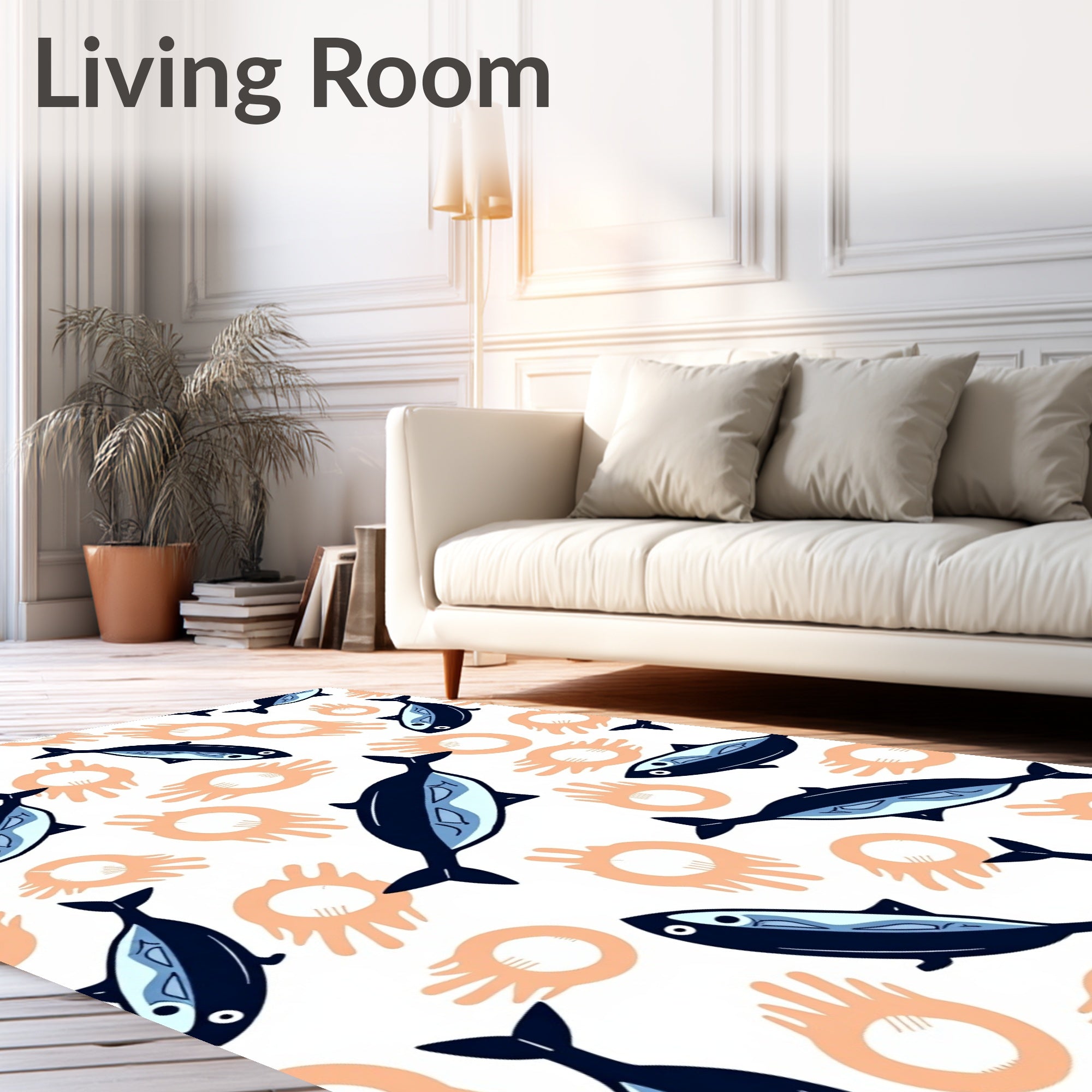 Navy Blue Fish Coral Burst Rug