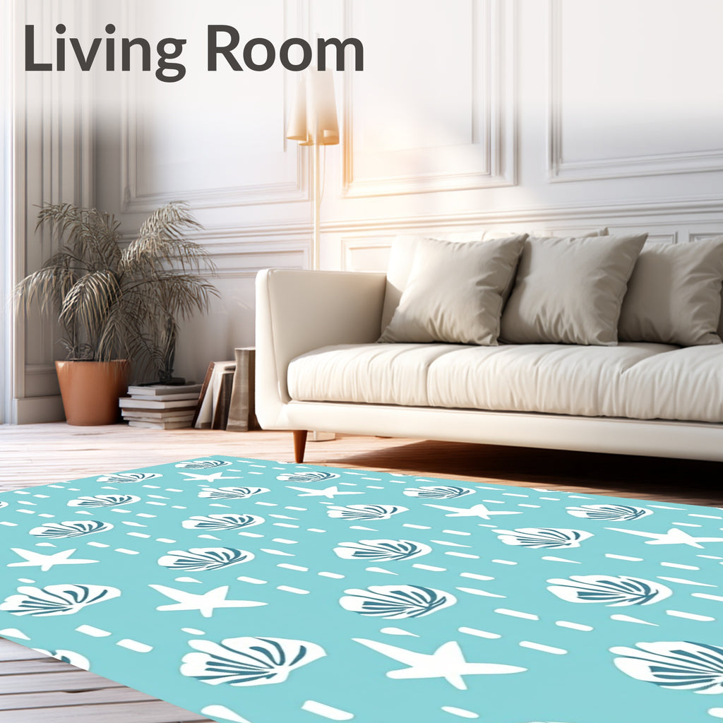 Aqua White Shell Starburst Repeating Rug