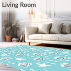 Aqua White Shell Starburst Repeating Rug