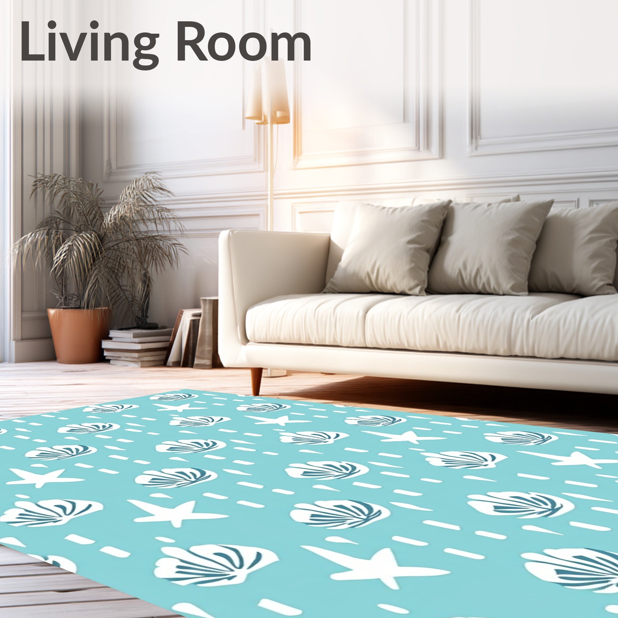Aqua White Shell Starburst Repeating Rug