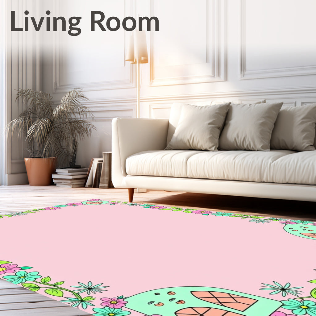 Whimsical Pink Teal Floral Archway Rug