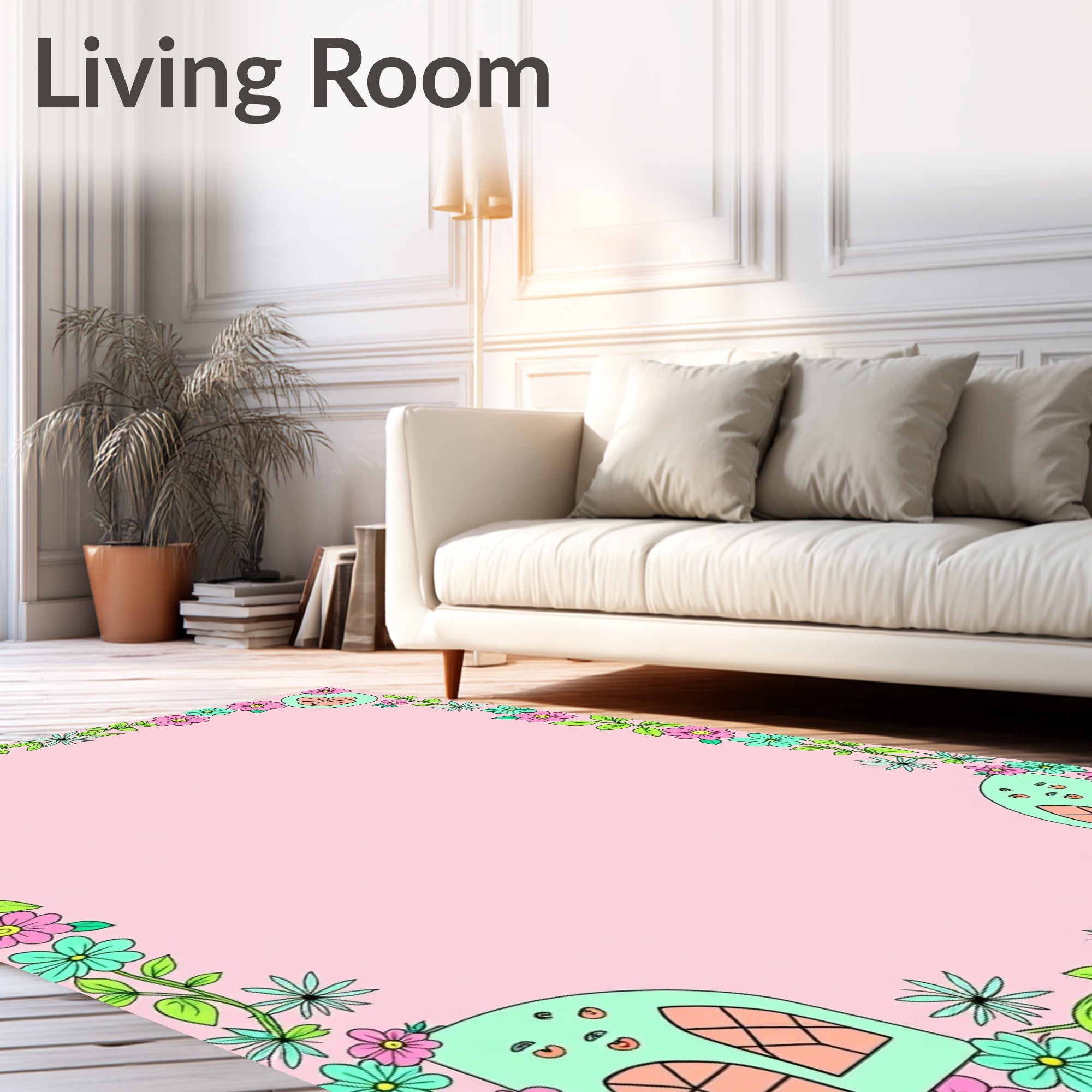 Whimsical Pink Teal Floral Archway Rug