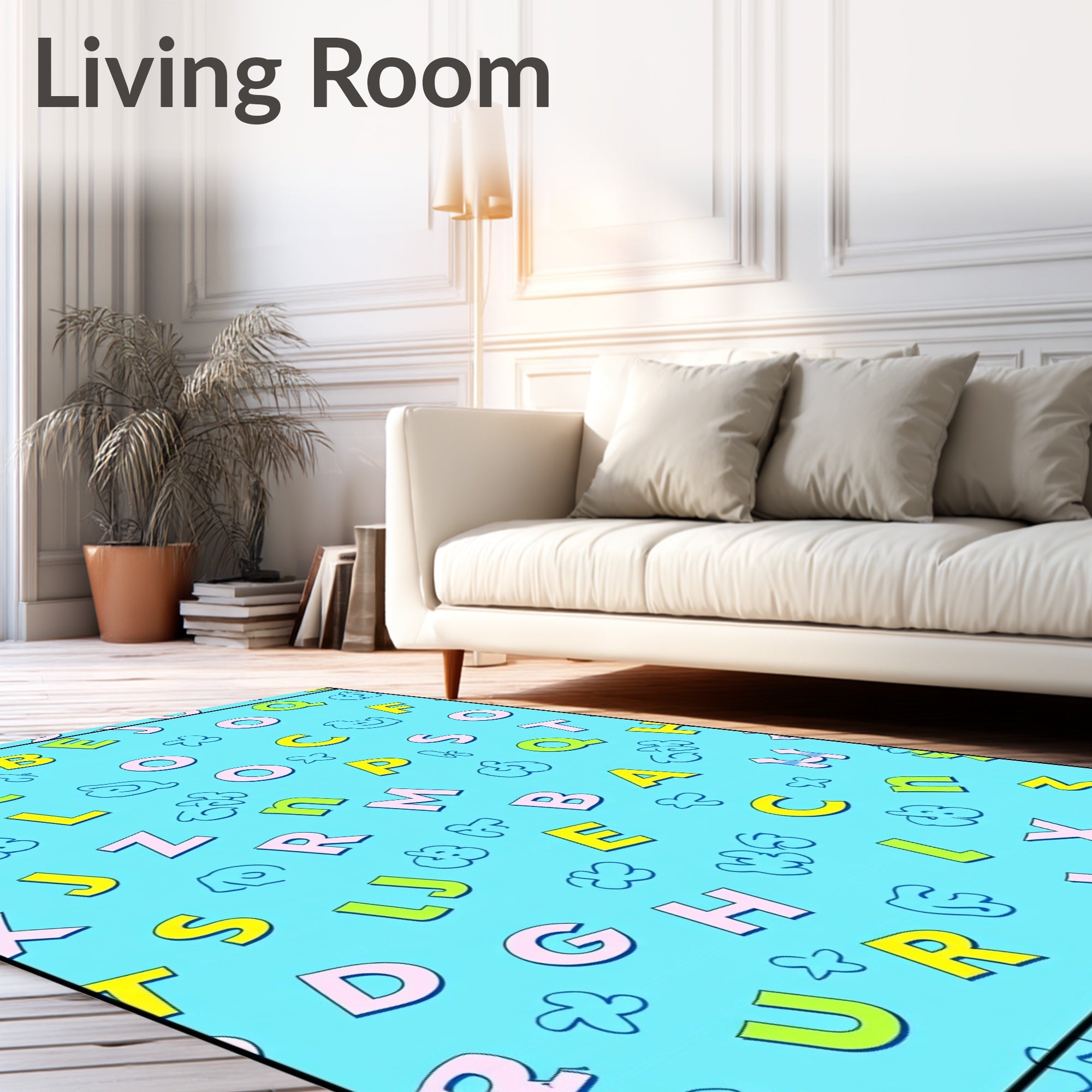 Playful Alphabet Animals Aqua Rug