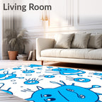 Cute Blue Cartoon Microbe Scatter Rug