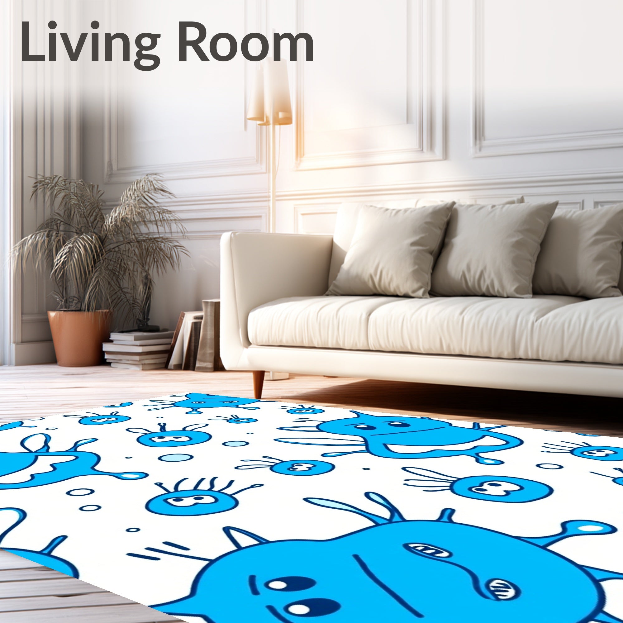 Cute Blue Cartoon Microbe Scatter Rug