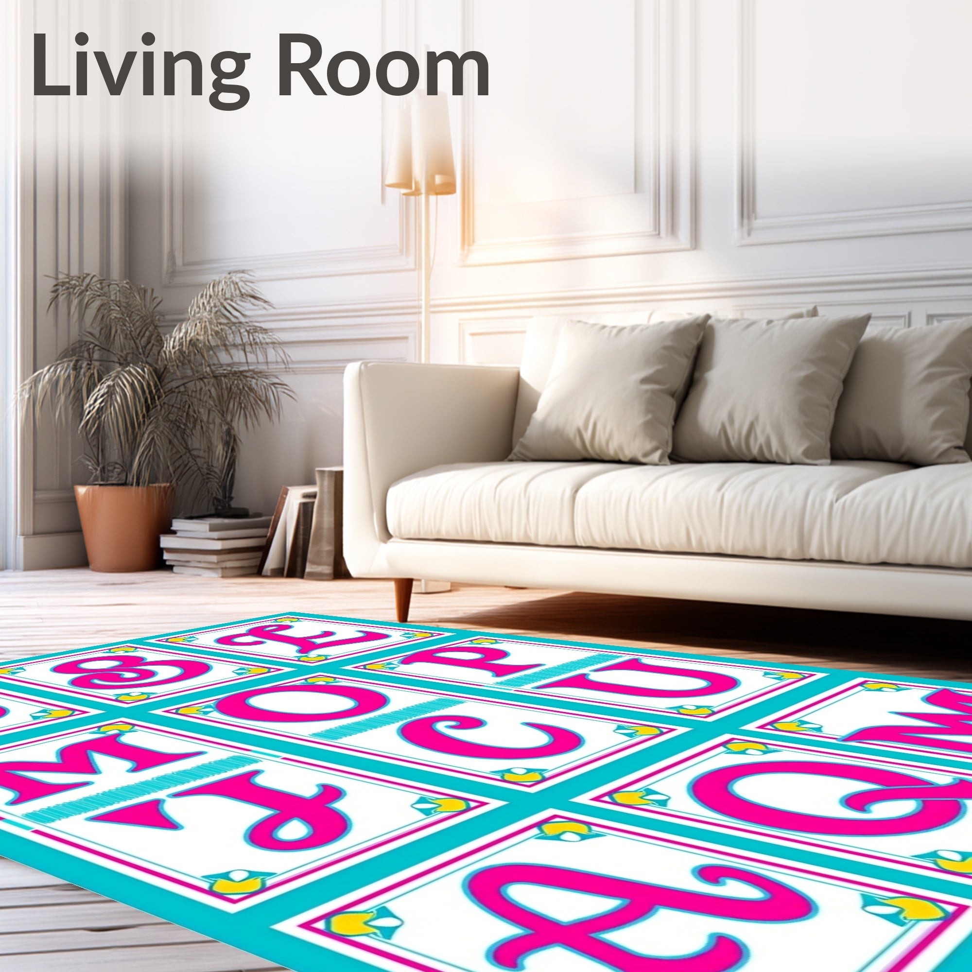 Bright Pink Alphabet Majuscule Tiles Rug
