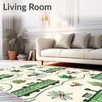 Green Train Safari Animals Beige Cream Rug
