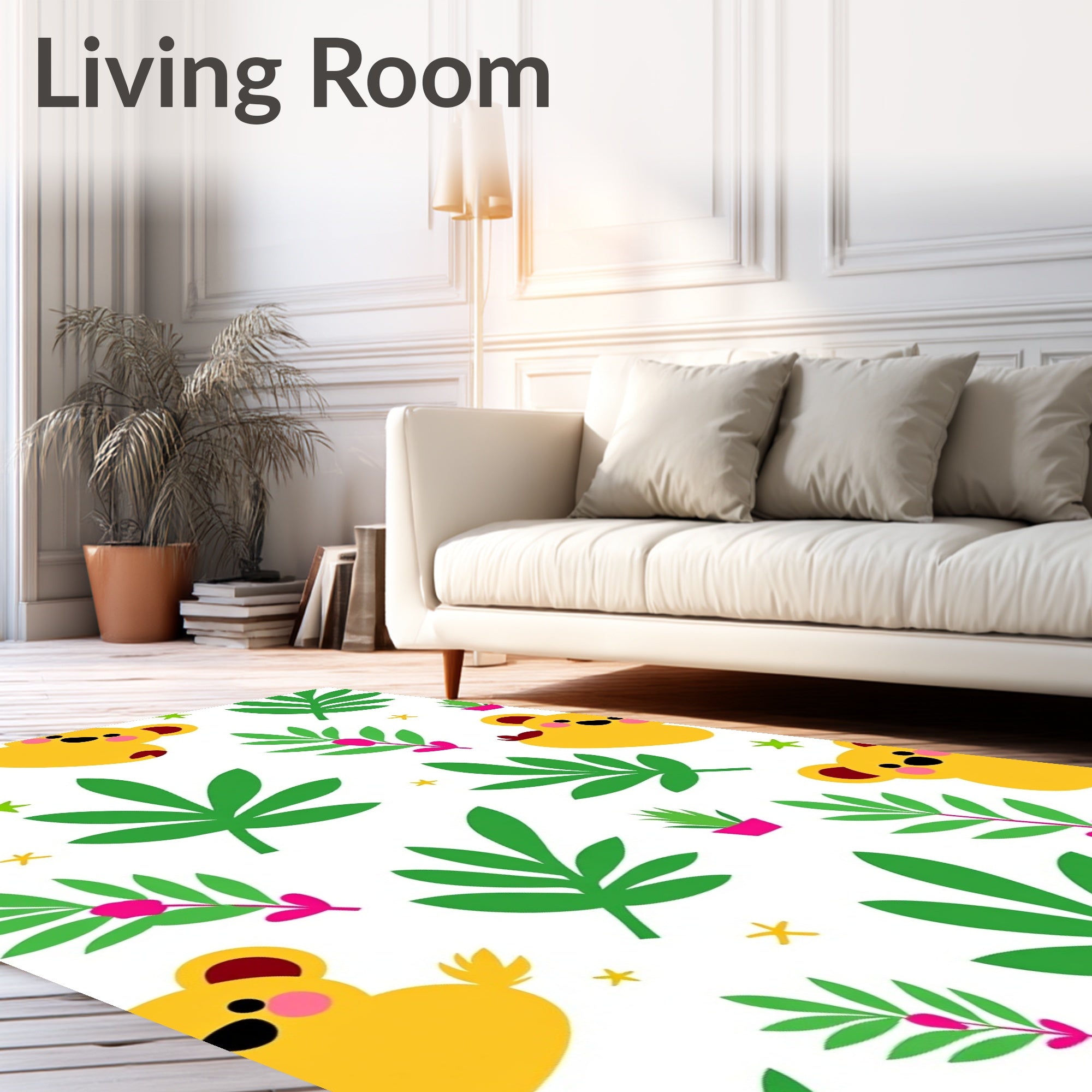 Whimsical Yellow Koala Jungle Creatures Rug