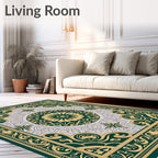 Emerald Gold Ornate Floral Medallion Rug