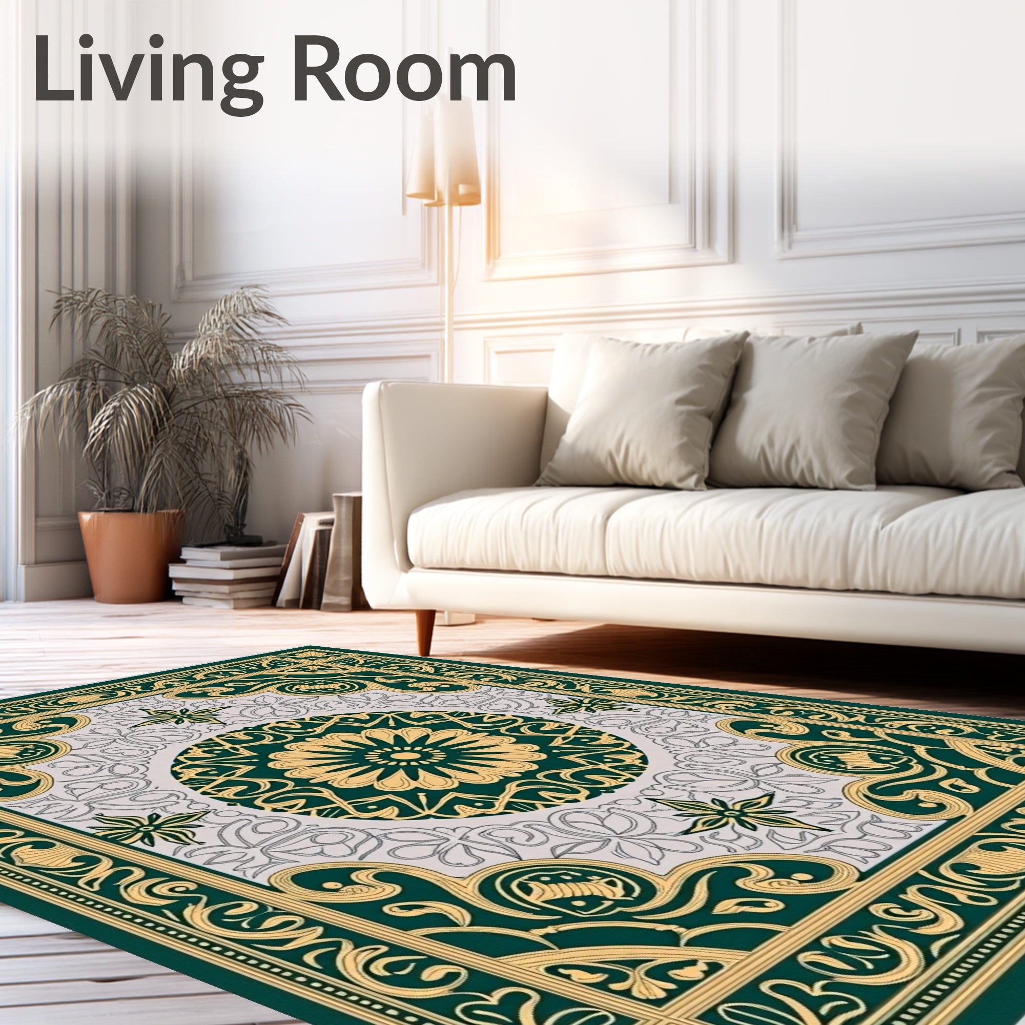 Emerald Gold Ornate Floral Medallion Rug
