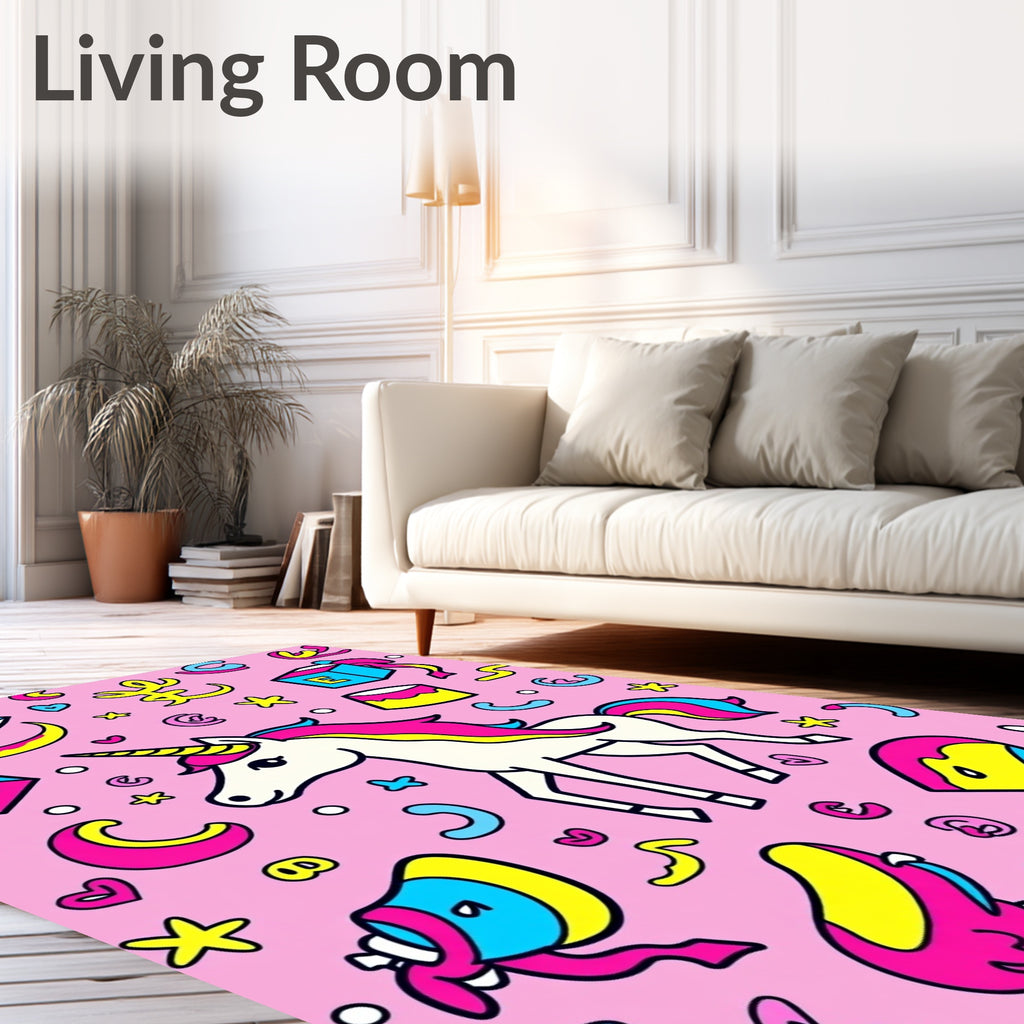Whimsical Unicorn Hearts Cresents Stars Rug