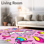 Whimsical Unicorn Hearts Cresents Stars Rug