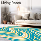 Aqua Yellow Swirl Abstract Lines Rug