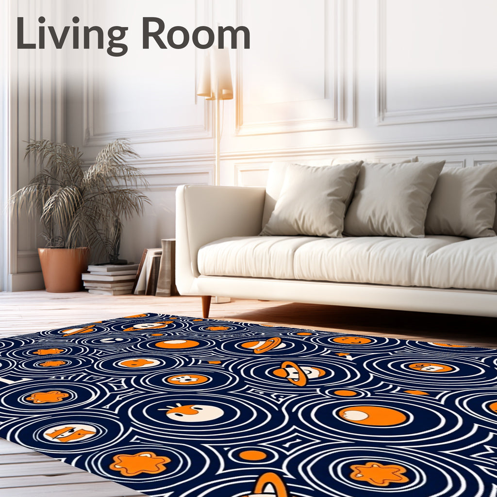 Whimsical Orange Space Circles Rug