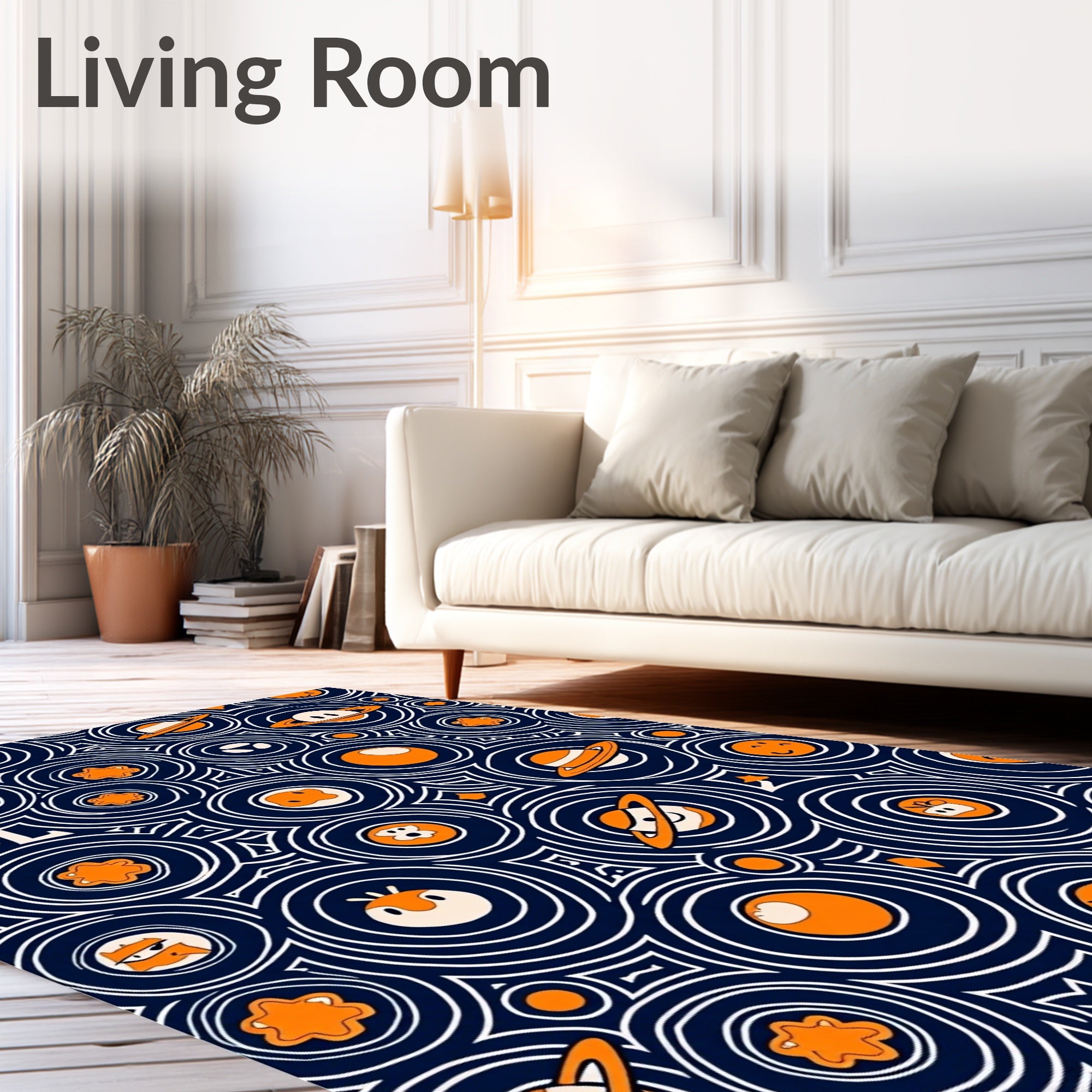 Whimsical Orange Space Circles Rug
