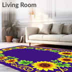 Golden Sunflowers on Royal Purple Border Rug