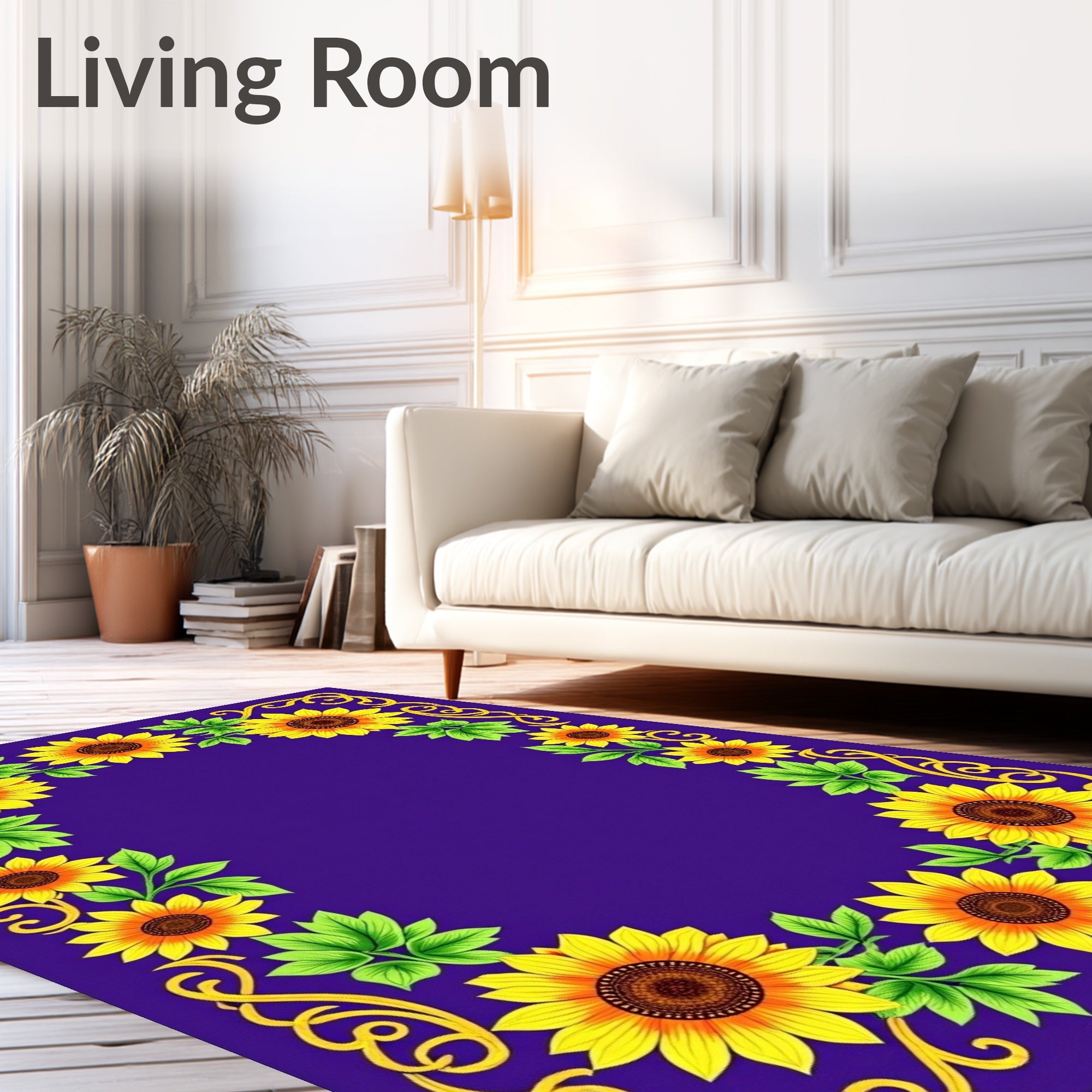 Golden Sunflowers on Royal Purple Border Rug