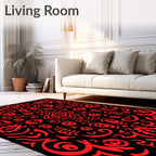Crimson Black Ornate Swirl Rug