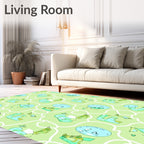 Whimsical Mint Green Lettered Whimsical Creatures Rug
