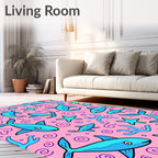 Blue Fish and Starfish Pink Ocean Rug