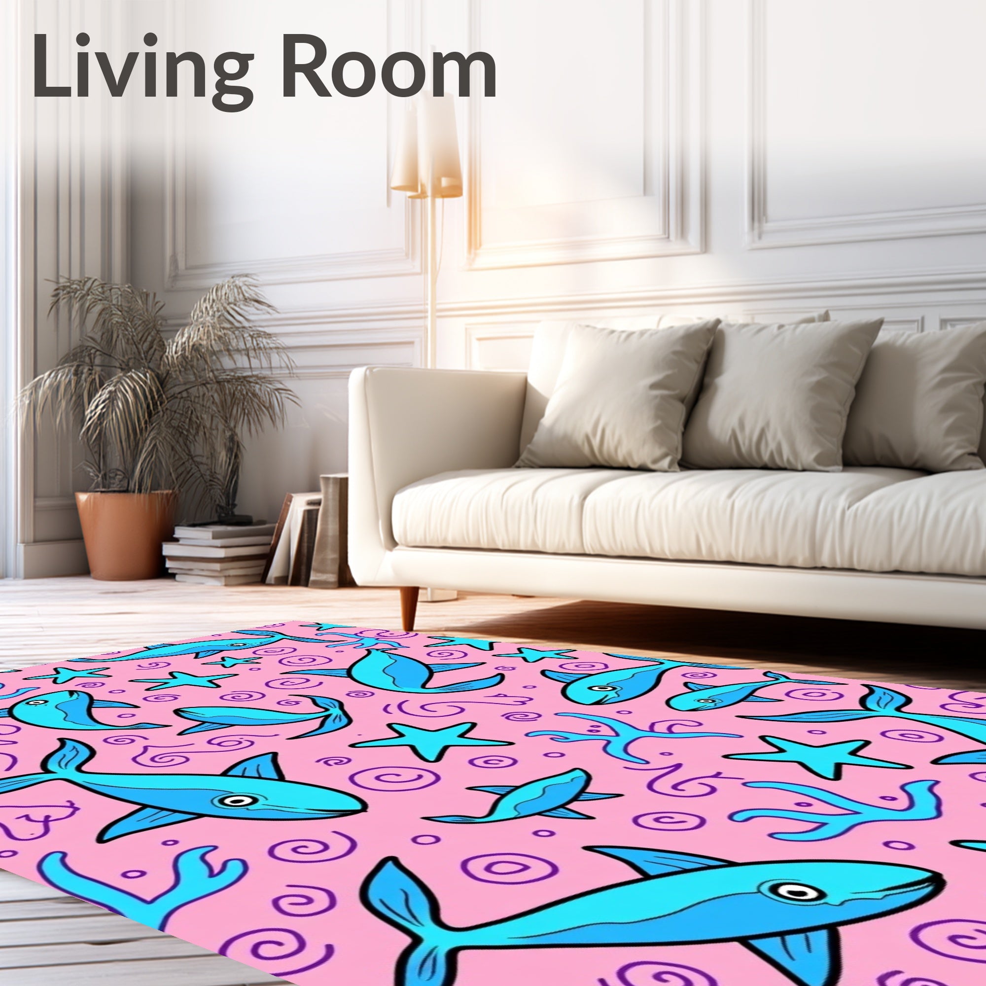 Blue Fish and Starfish Pink Ocean Rug