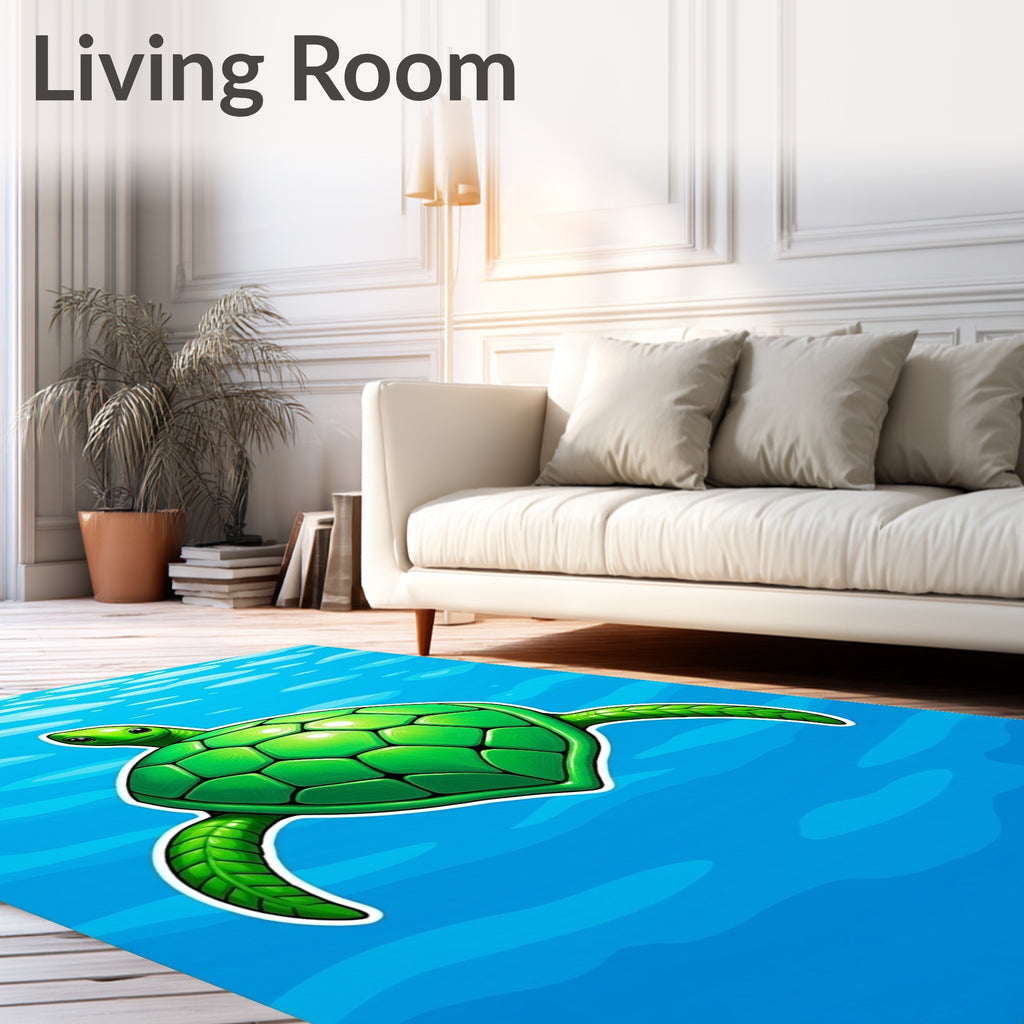 Green Sea Turtle Ocean Bubbles Rug