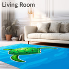 Green Sea Turtle Ocean Bubbles Rug