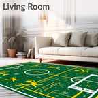 Green Golden Trophy Soccer Field Celebration Rug