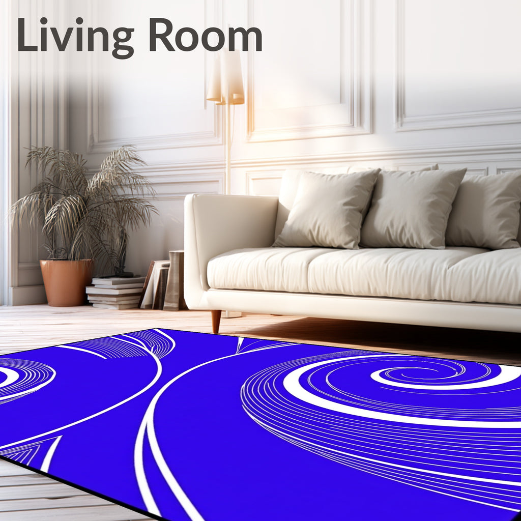 Vibrant Blue Swirl Abstraction Rug