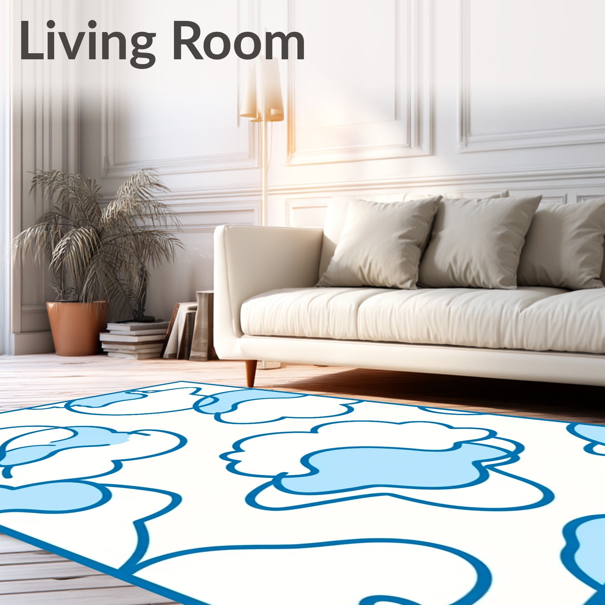 Whimsical Blue Cloud Contour Rug