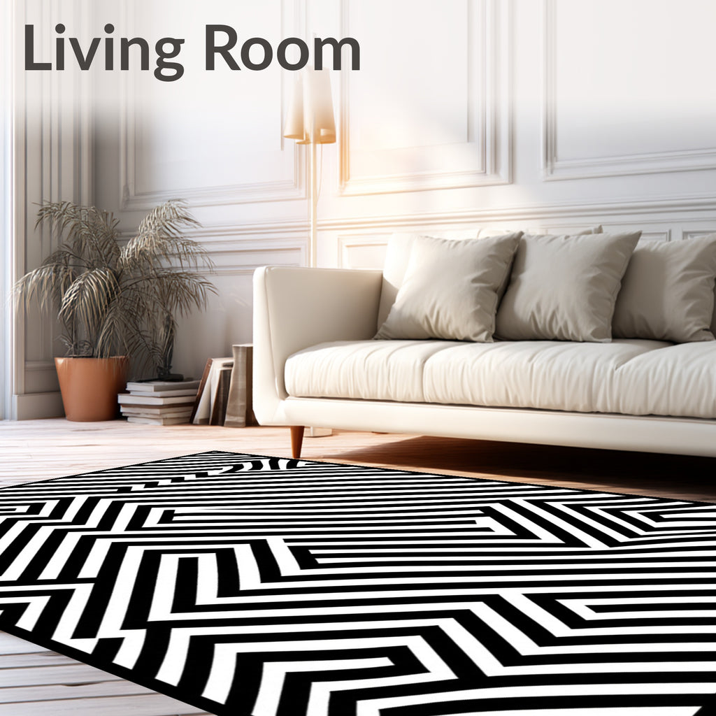 Bold Black White Optical Illusion Rug