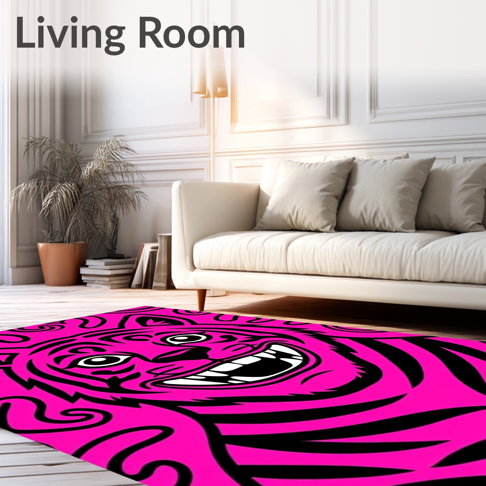 Vibrant Pink Black Tiger Swirls Rug