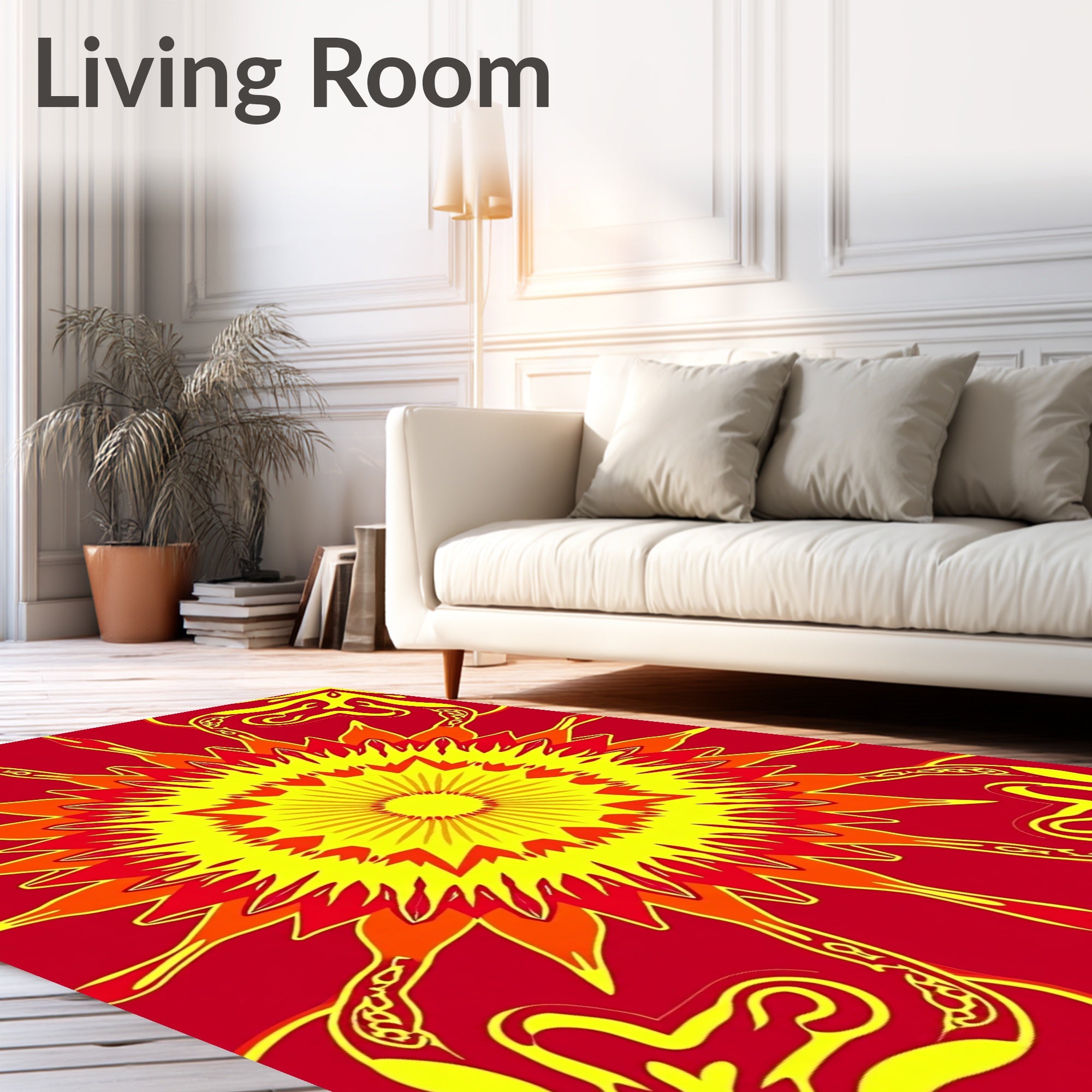 Radiant Sunburst Red Yellow medallion Rug