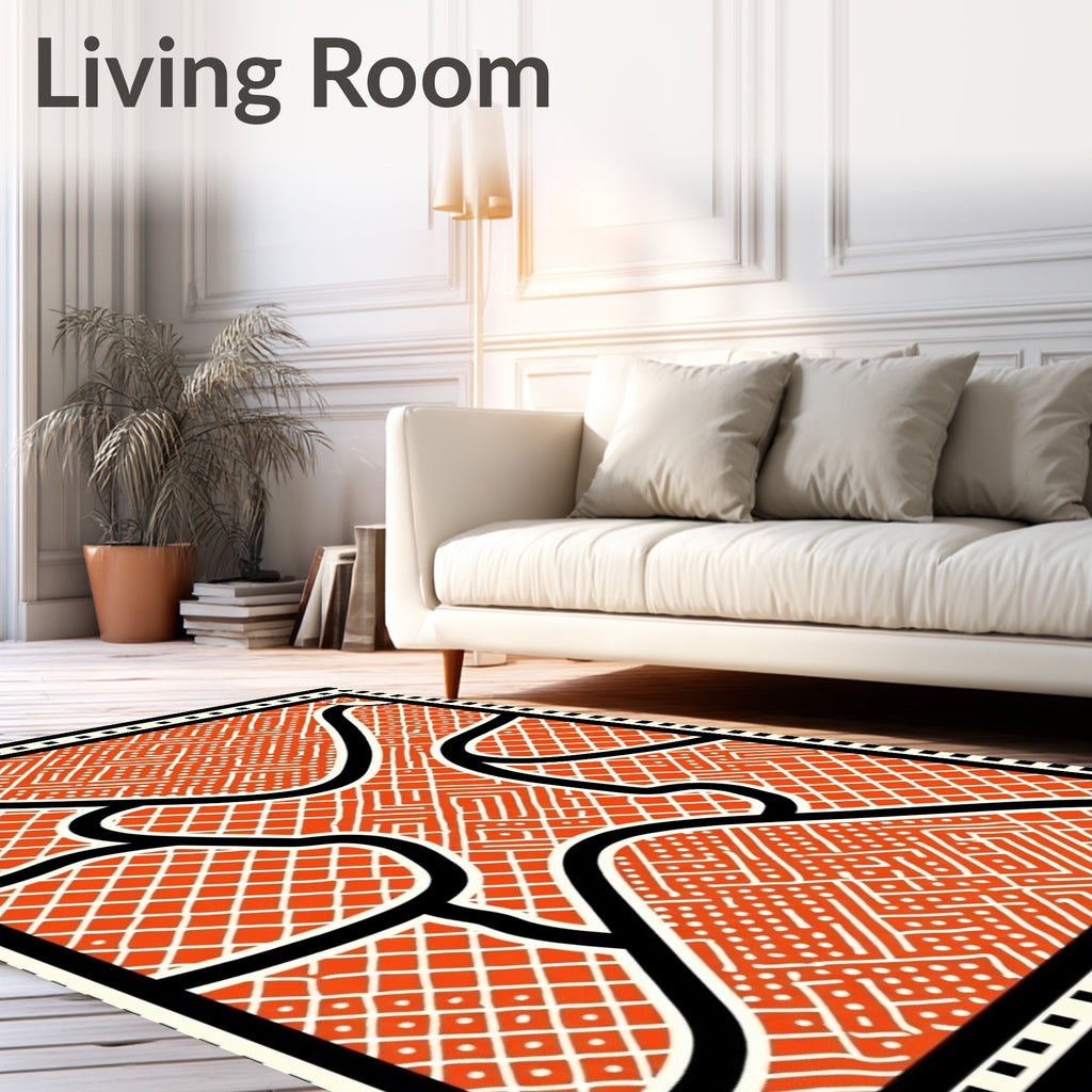 Bold Orange Maze Grid Rug