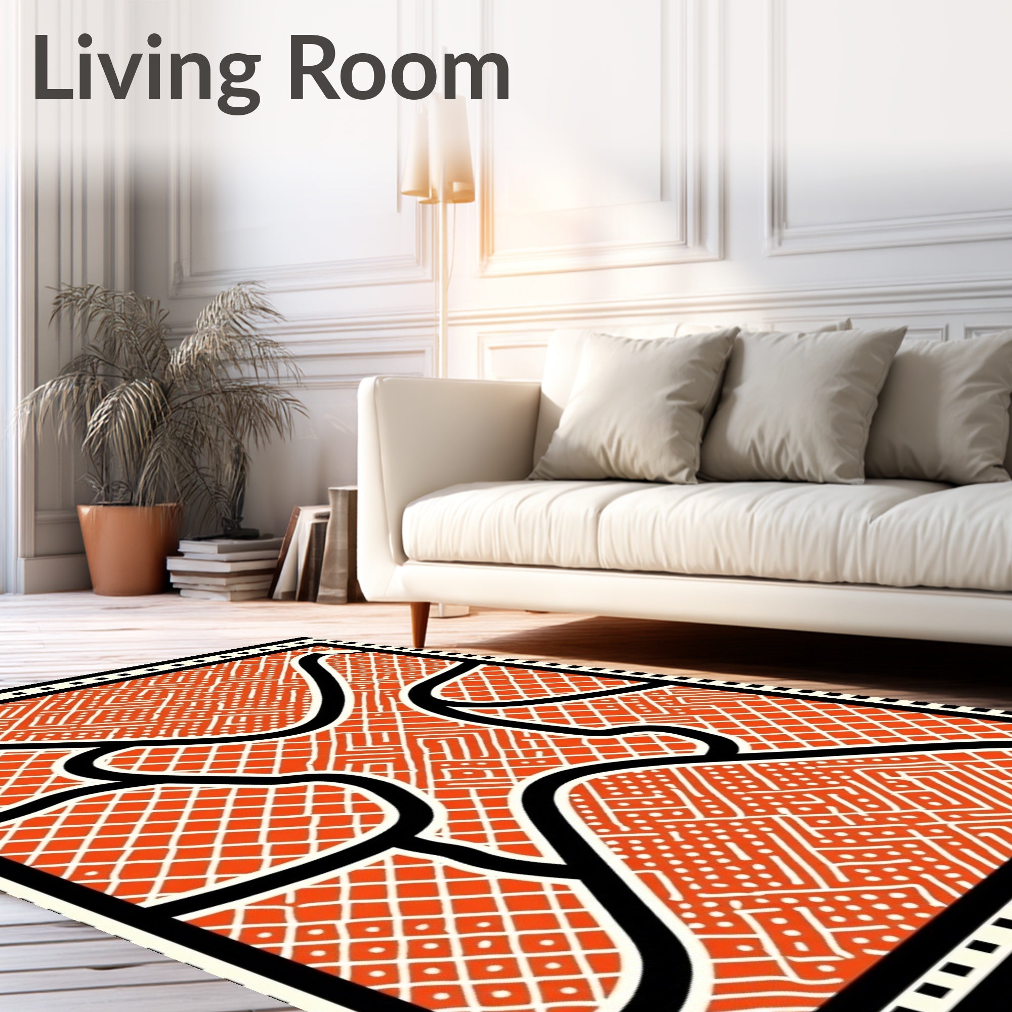 Bold Orange Maze Grid Rug