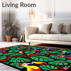 Vibrant Parrots Jungle Foliage Rug
