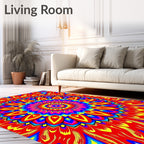 Vibrant Red Sunburst Mandala Rug