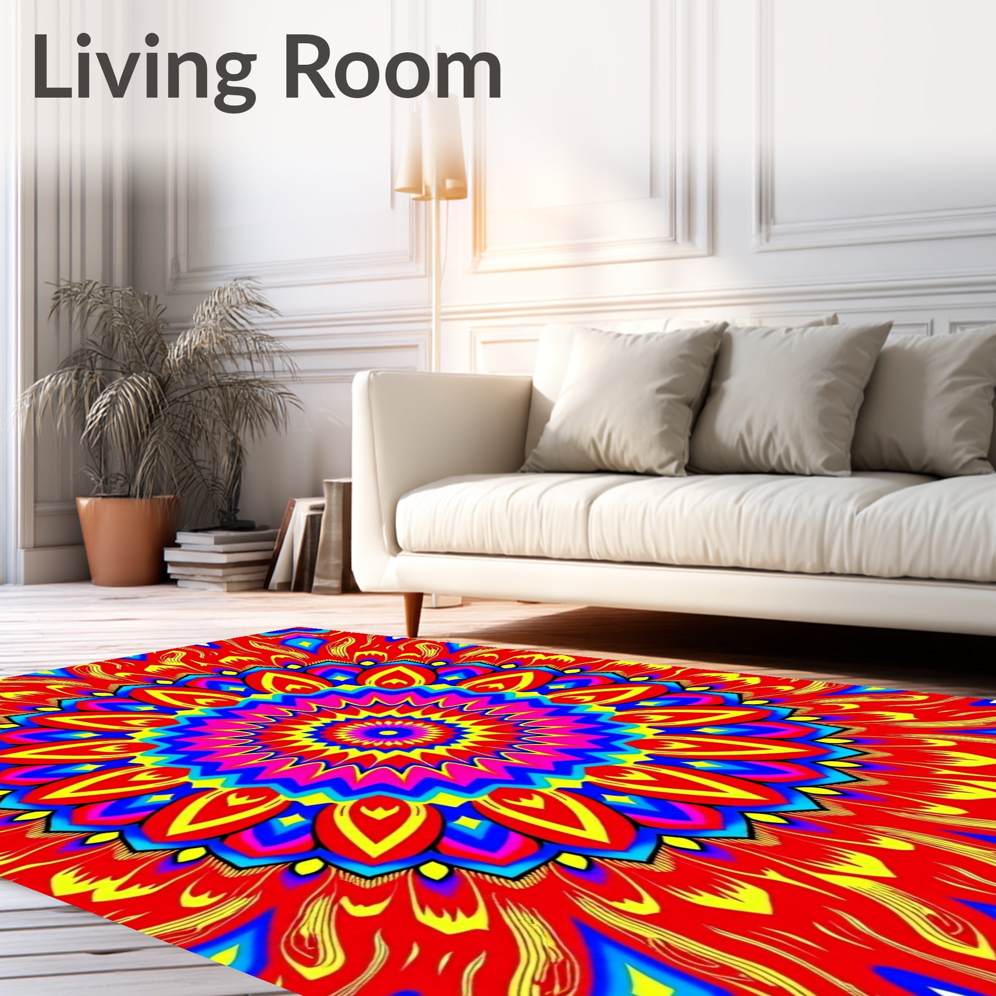 Vibrant Red Sunburst Mandala Rug