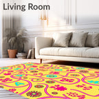 Bright Yellow With Pink Abstract Figures Rug