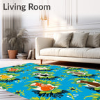 Whimsical Blue Feline Tropical Arrangement Rug