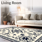 Classic Navy Floral Medallion Cream Rug