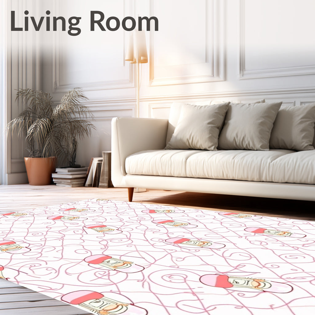 Pink Doodle Face Swirls Rug