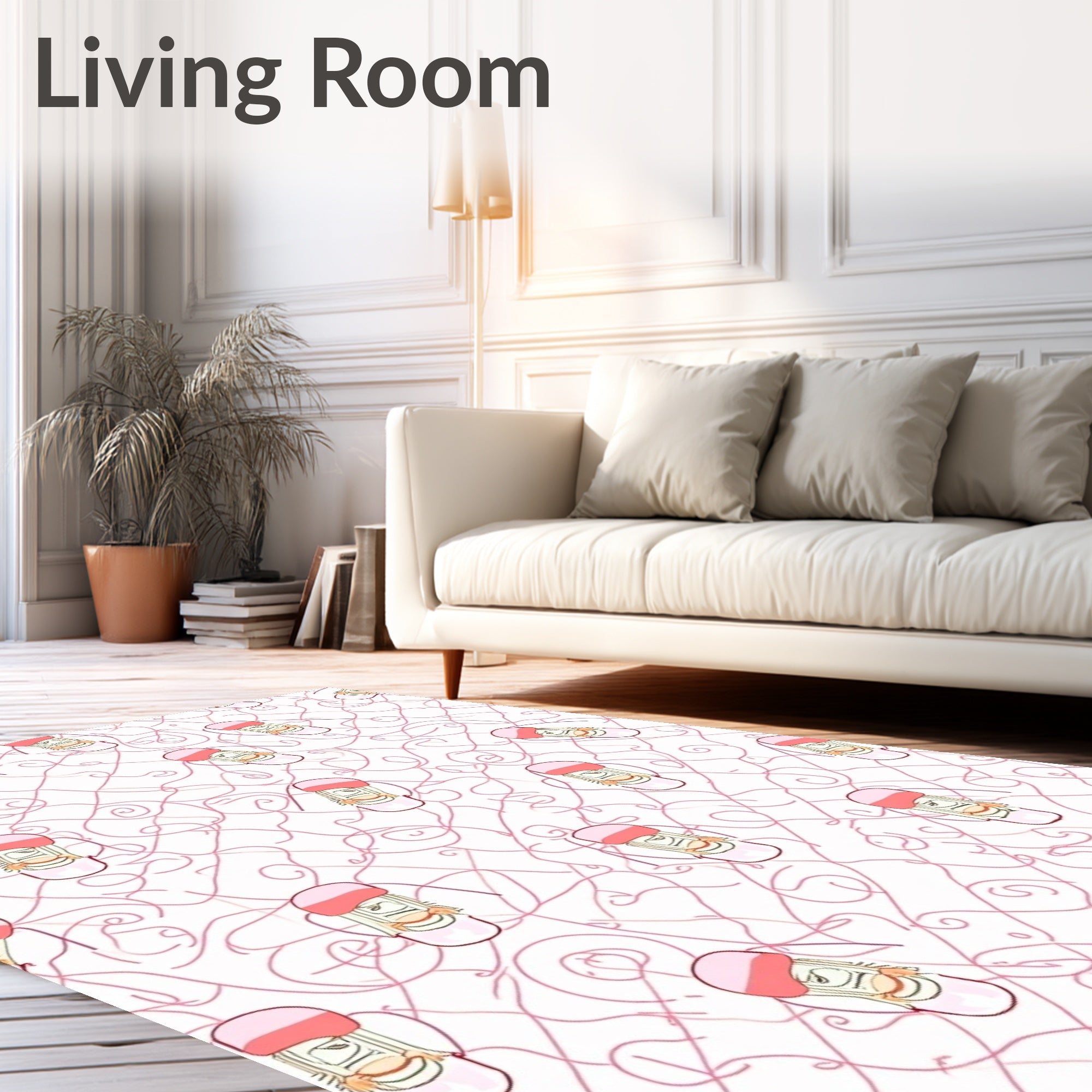 Pink Doodle Face Swirls Rug