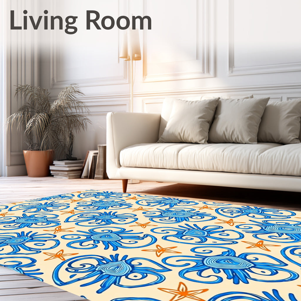 Oceanic Blue Swirl Creatures Starfish Rug