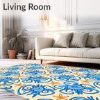Oceanic Blue Swirl Creatures Starfish Rug