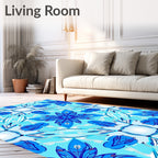 Deep Blue Floral Symmetry Radiance Rug