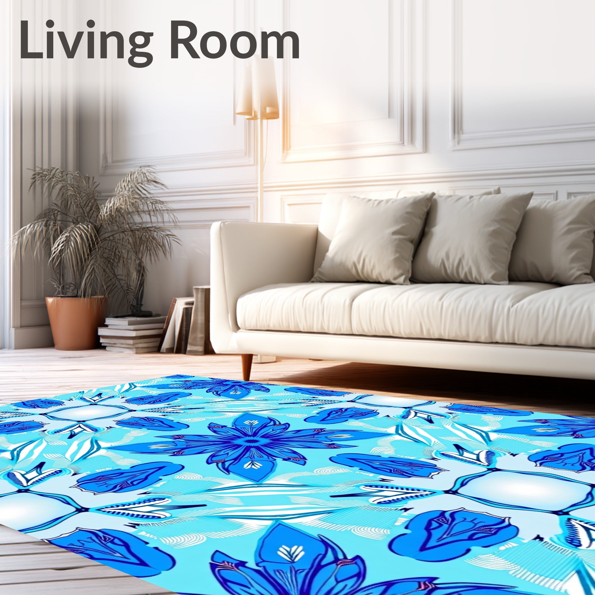 Deep Blue Floral Symmetry Radiance Rug