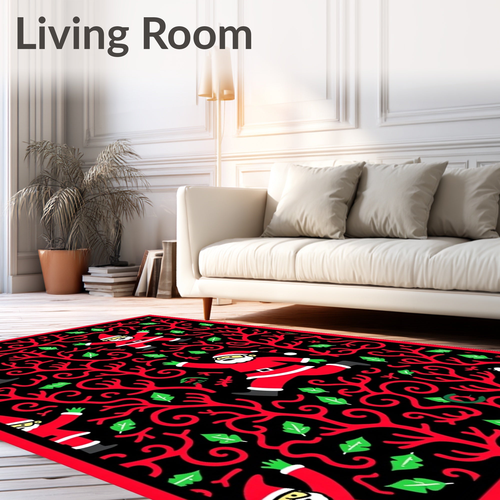 Jolly Santa Claus Red Swirl Christmas Rug